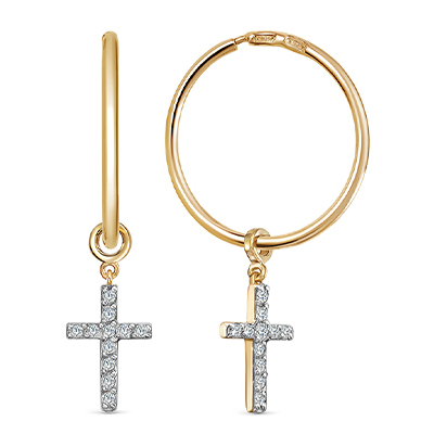 Серебряные cерьги конго с позолотой с фианитом