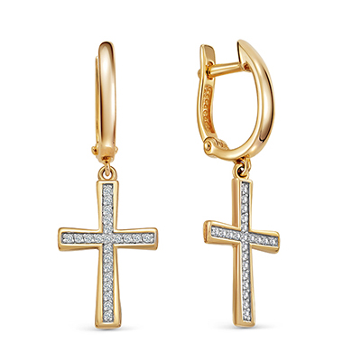 Серебряные cерьги висячие с позолотой с фианитом