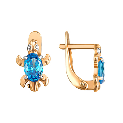 Серебряные cерьги классические с позолотой с фианитом