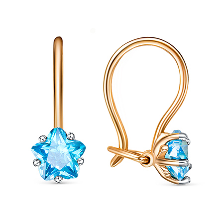 Серебряные cерьги классические с позолотой с фианитом