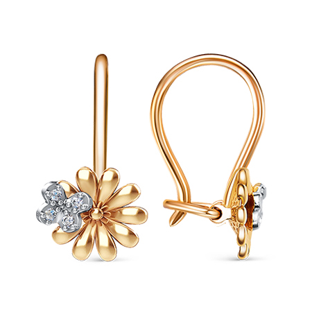 Серебряные cерьги классические с позолотой с фианитом