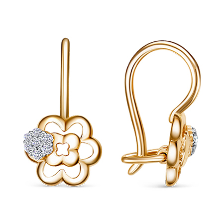 Серебряные cерьги классические с позолотой с фианитом