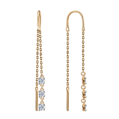 Серебряные cерьги классические с позолотой с фианитом