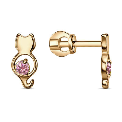 Серебряные cерьги пусеты (гвоздики) с позолотой с фианитом