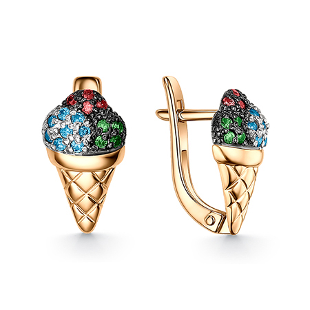 Серебряные cерьги классические с позолотой с фианитом