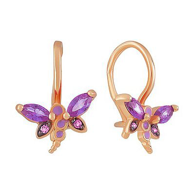 Серебряные cерьги классические с позолотой с корундом