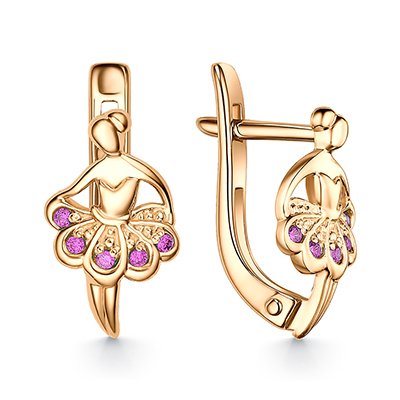 Серебряные cерьги классические с позолотой с корундом