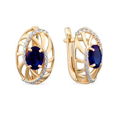 Золотые cерьги классические с сапфиром