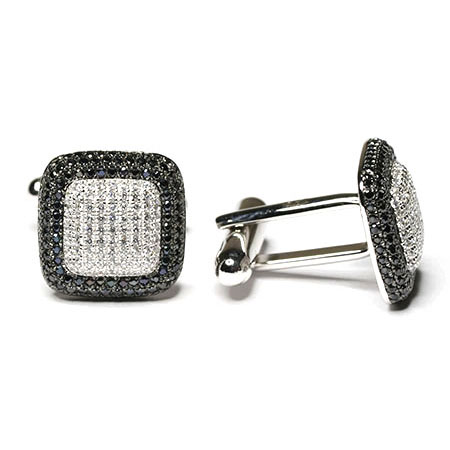 Запонки из серебра с фианитом