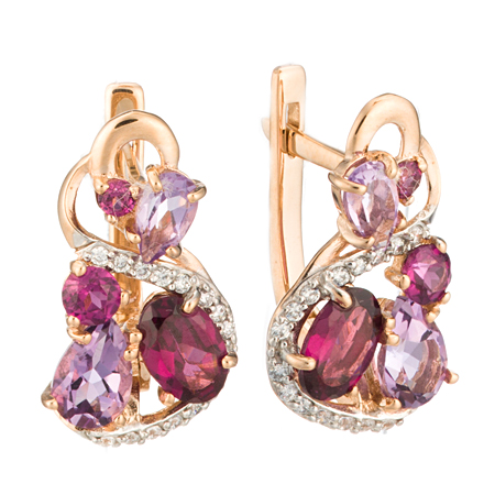 Золотые cерьги классические с полудрагоценными камнями