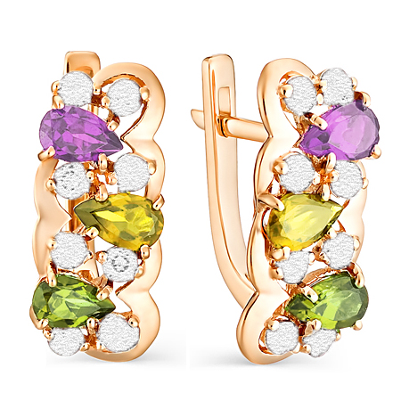 Золотые cерьги классические с полудрагоценными камнями